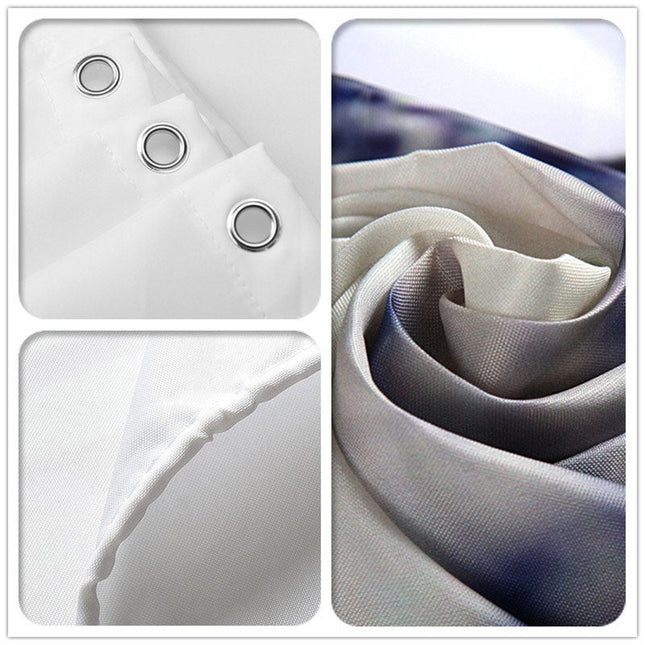 Badeforhæng med tegning af bondegård