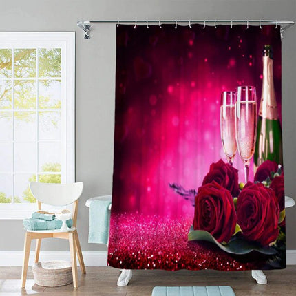 Romantisk lyserødt badeforhæng med roser