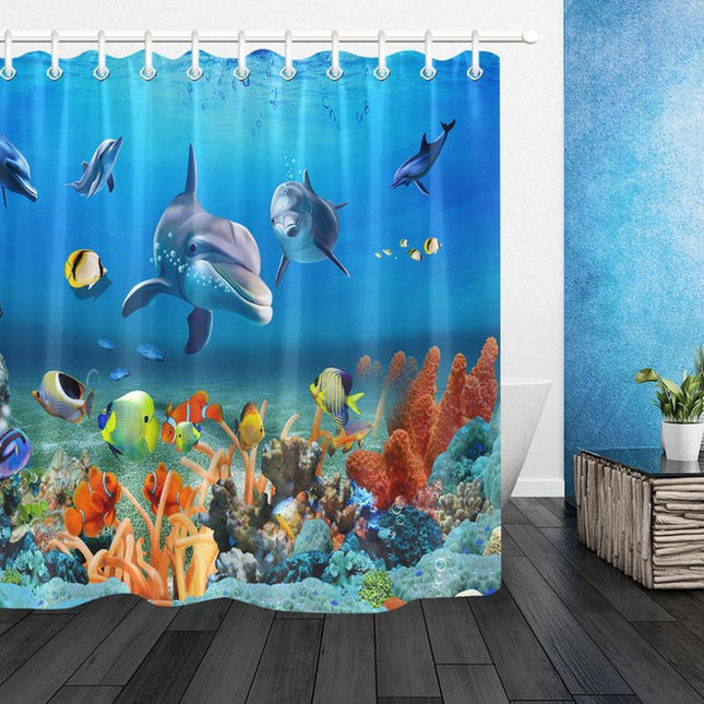 Badeforhæng med havdyr og delfiner