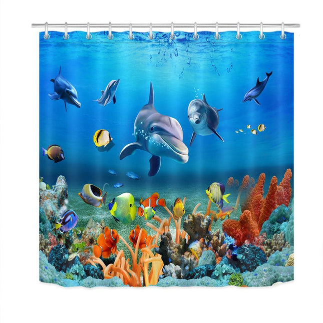 Badeforhæng med havdyr og delfiner