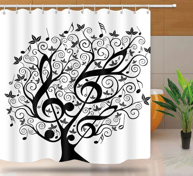 Badeforhæng med musikalsk træ design