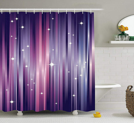 Auberginefarvet badeforhæng med stjerner og striber