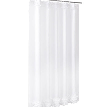 Elegant hvidt badeforhæng med flæser