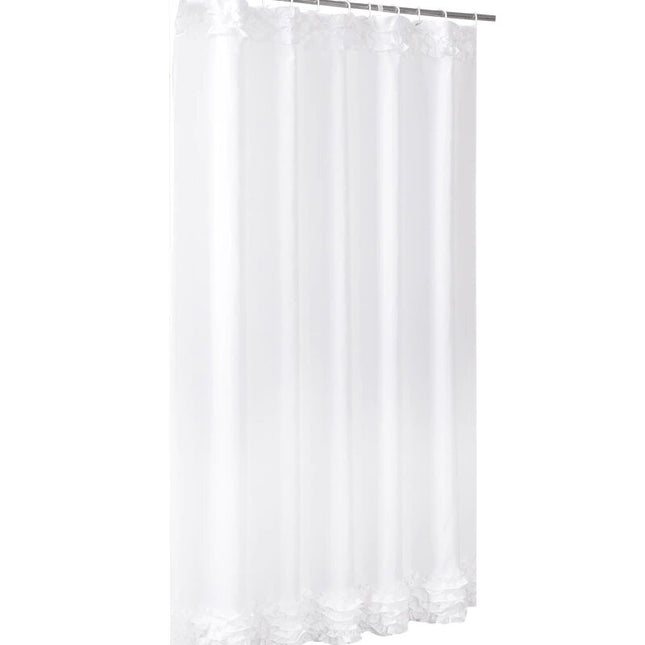 Elegant hvidt badeforhæng med flæser
