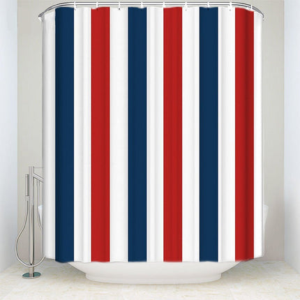 Rød, hvid og blå stribet badeforhæng