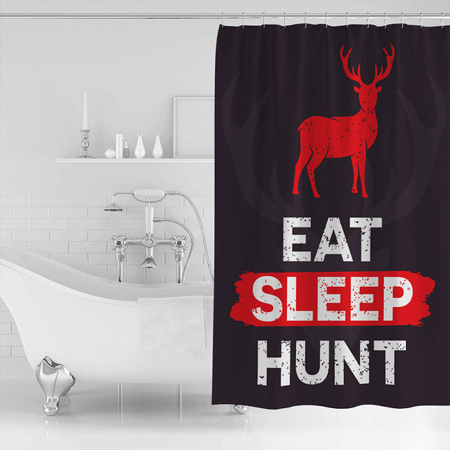 Badeforhæng til jæger med "Eat Sleep Hunt"