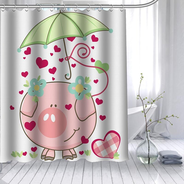 Badeforhæng med sød tegneserie gris