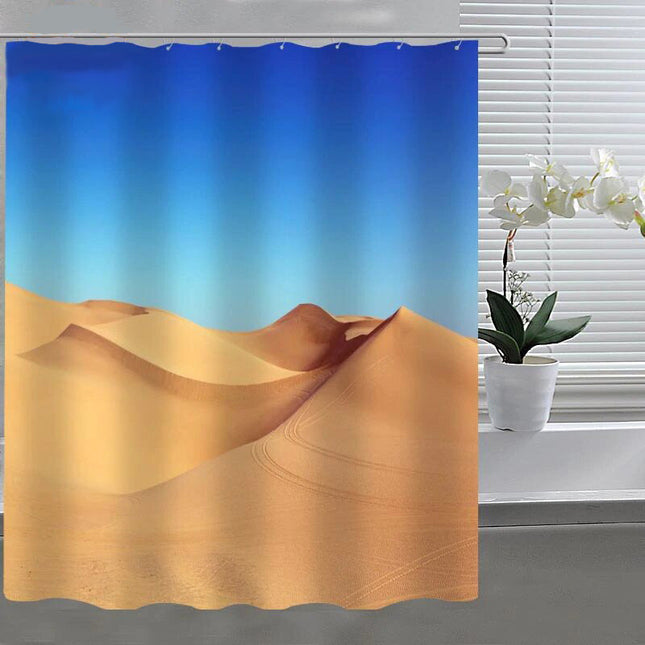 Badeforhæng med ørkenlandskab og sandklitter