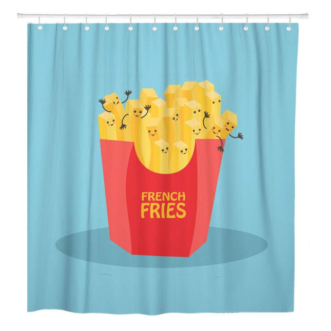 Sjovt badeforhæng med pomfritter tegning