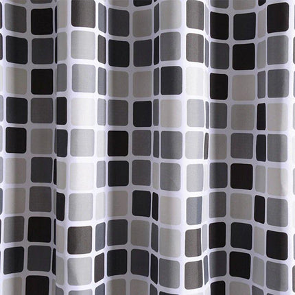 Badeforhæng med gråt og sort mønster