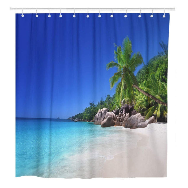 Badeforhæng med tropisk paradis strand