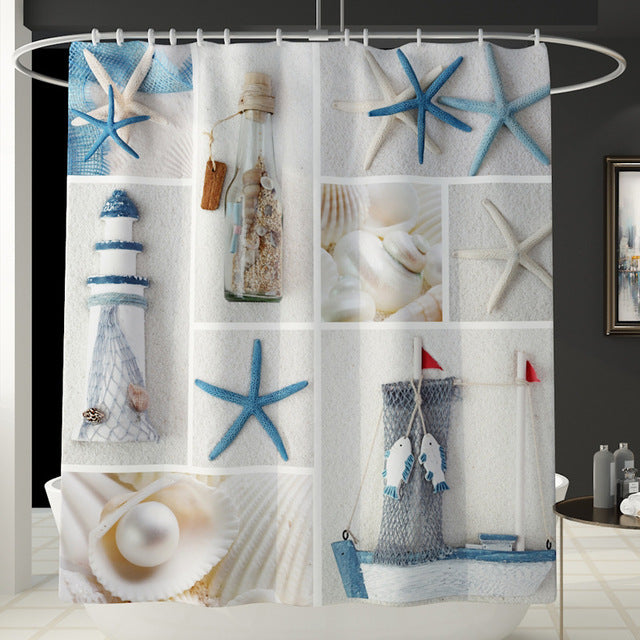Badeforhæng med maritimt patchwork print