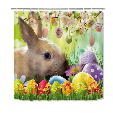 Badeforhæng med påskehare og påskeæg
