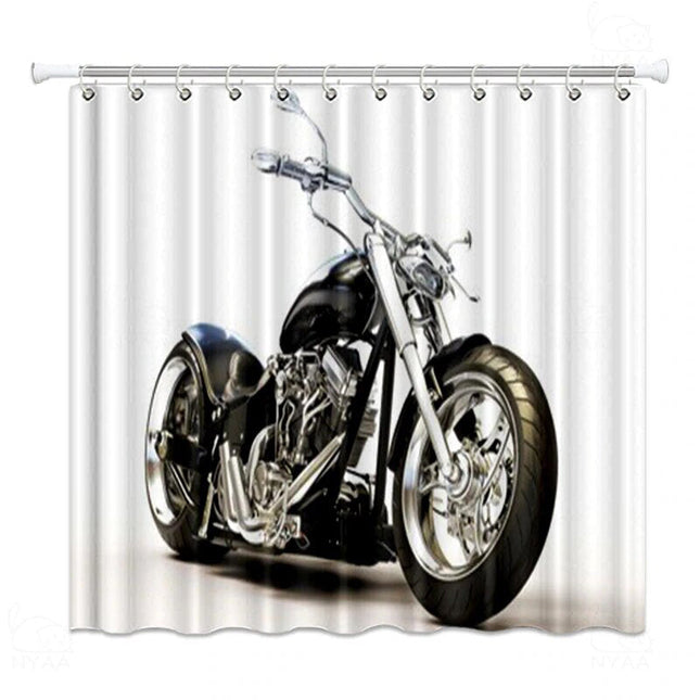 Badeforhæng med sort motorcykel print