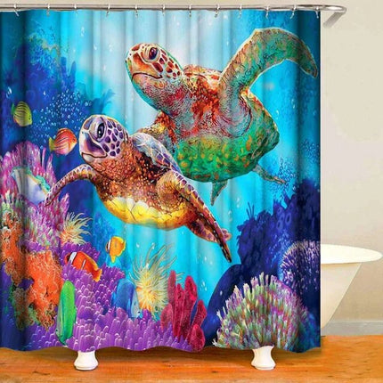 Badeforhæng med farverige havskildpadder
