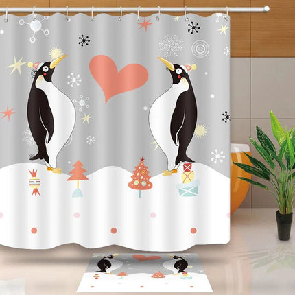 Badeforhæng med sjove jule pingviner