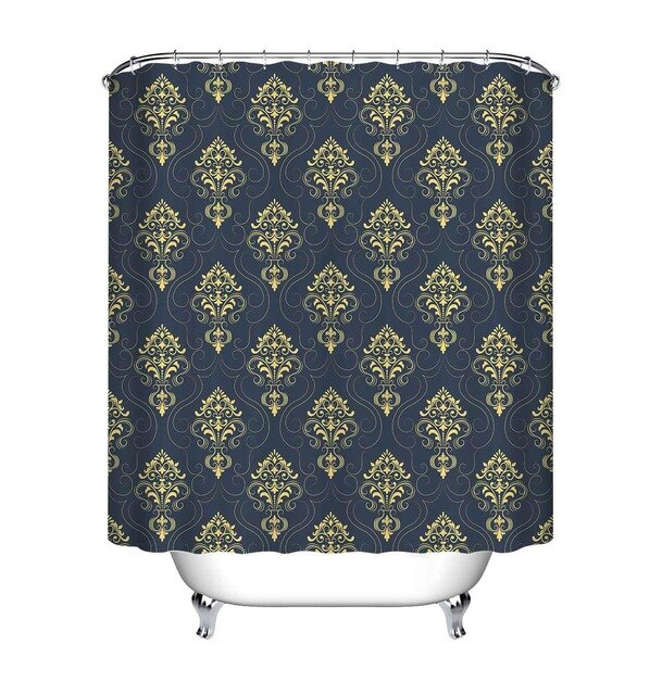 Sort badeforhæng med guld barok mønster