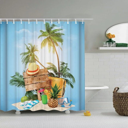 Badeforhæng med tropisk ferie og strandmotiv