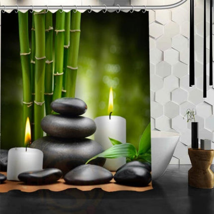 Zen badeforhæng med bambus og sten