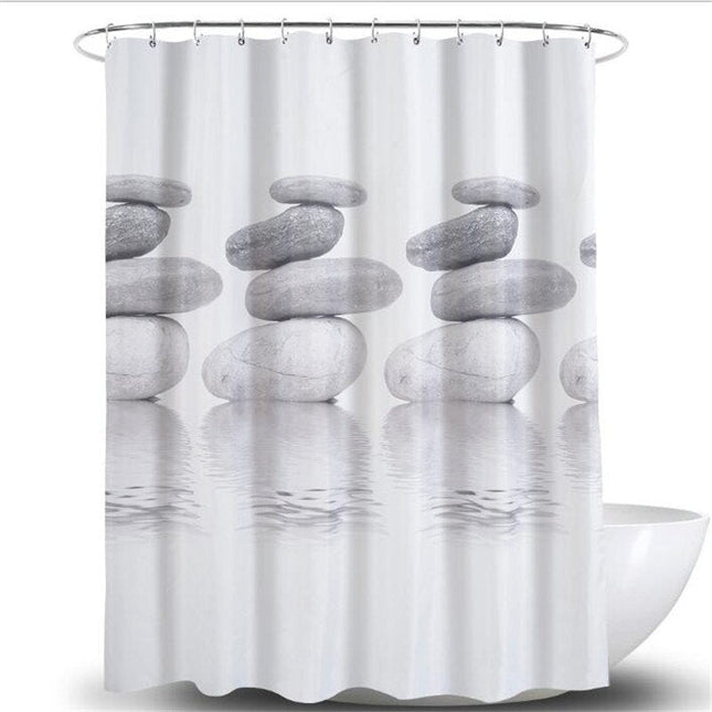 Badeforhæng med zen sten i balance