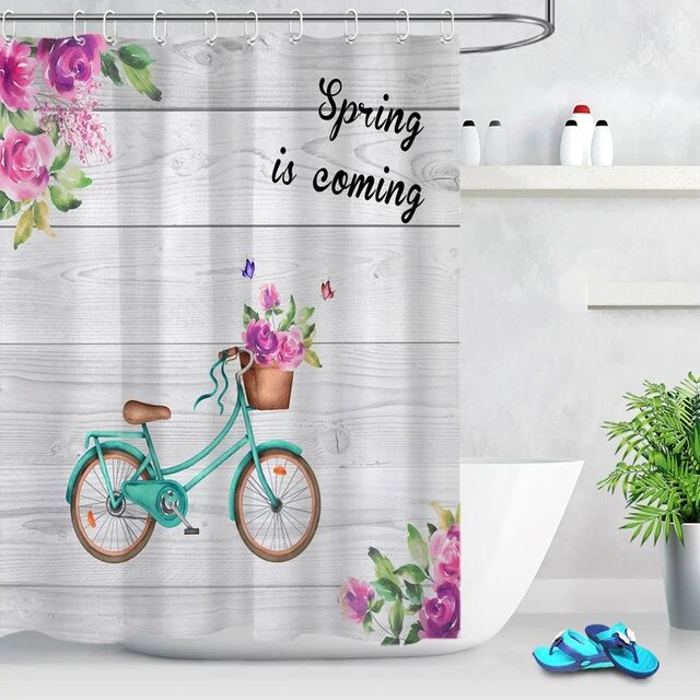 Romantisk badeforhæng med cykel motiv