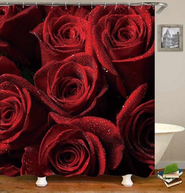 Badeforhæng med realistiske 3D roser