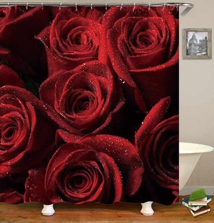 Badeforhæng med realistiske 3D roser