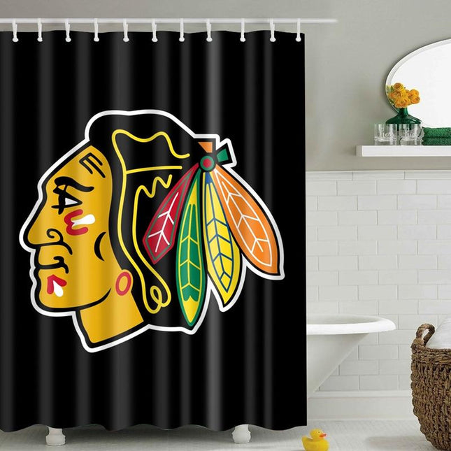 Badeforhæng med indiansk høvding logo