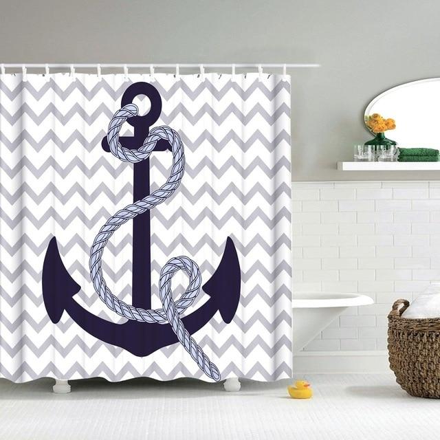 Maritimt badeforhæng med anker motiv
