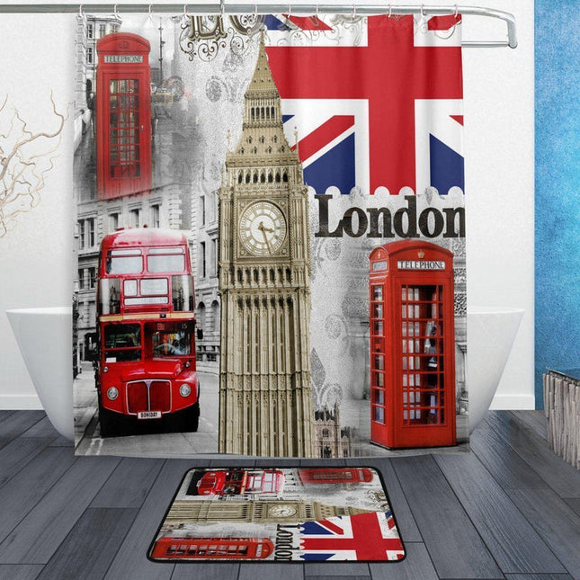 Badeforhæng med London og England tema