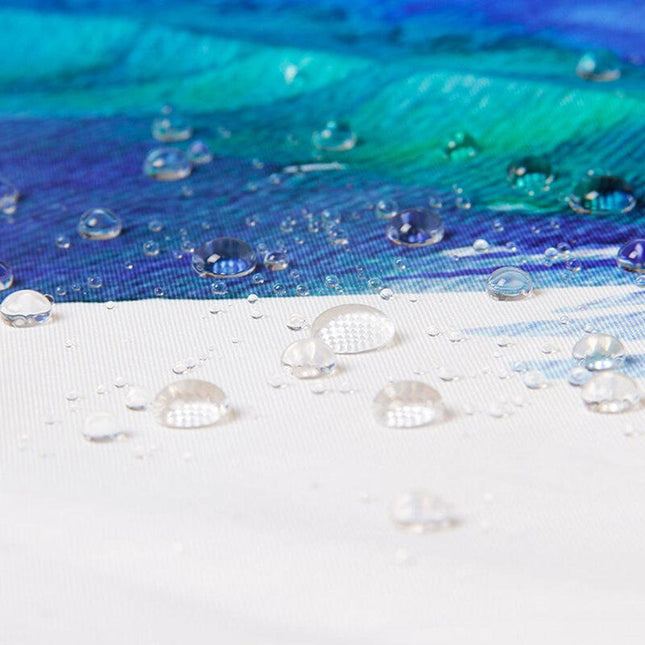 Aqua badeforhæng med grafiske bølger