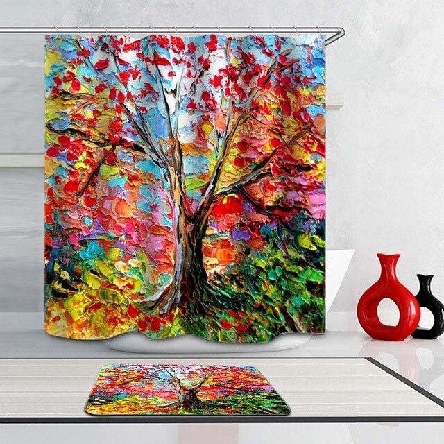 Farverigt badeforhæng med livets træ