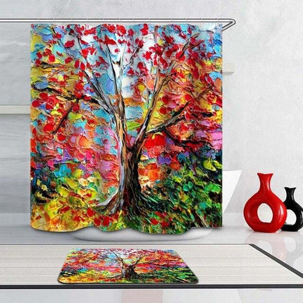 Farverigt badeforhæng med livets træ