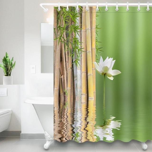 Badeforhæng med bambus og lotusblomst