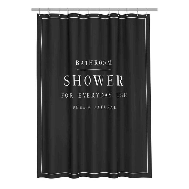 Moderne sort badeforhæng med tekst