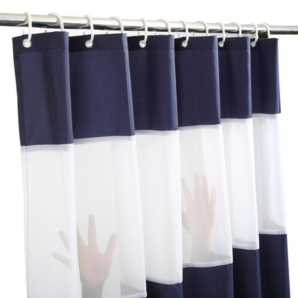 Marineblåt og hvidt stribet badeforhæng