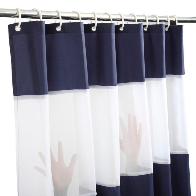 Marineblåt og hvidt stribet badeforhæng