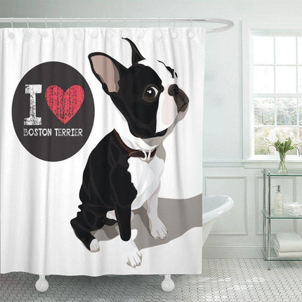 Badeforhæng med "I Love Boston Terrier"
