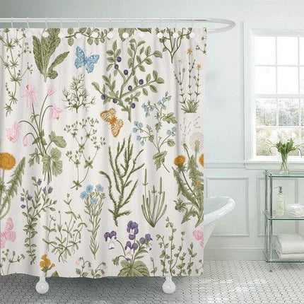 Badeforhæng med botanisk blomsterprint