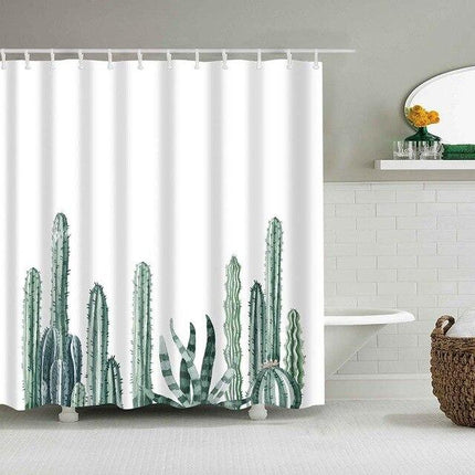 Badeforhæng med grønne kaktus planter