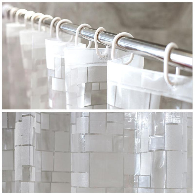 Gennemsigtigt badeforhæng med firkantet mønster