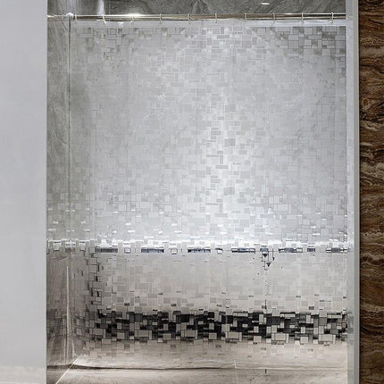 Gennemsigtigt badeforhæng med firkantet mønster