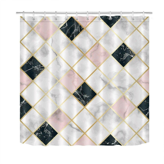 Badeforhæng med grafisk flisemønster design