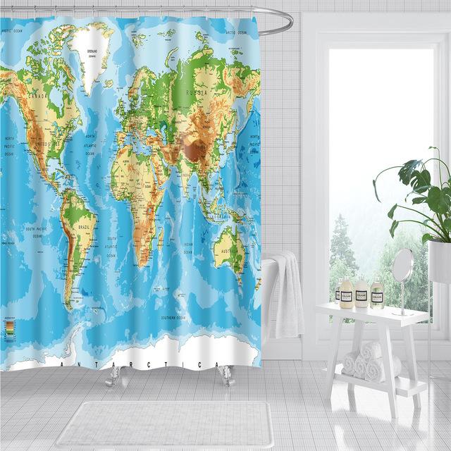 Badeforhæng med print af verdenskort