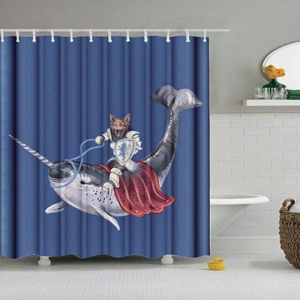 Badeforhæng med kriger kat motiv