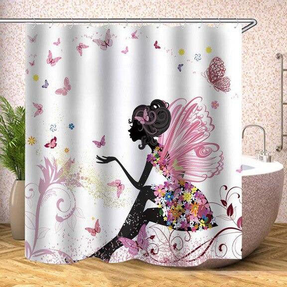 Badeforhæng med eventyrlig fe-silhuet