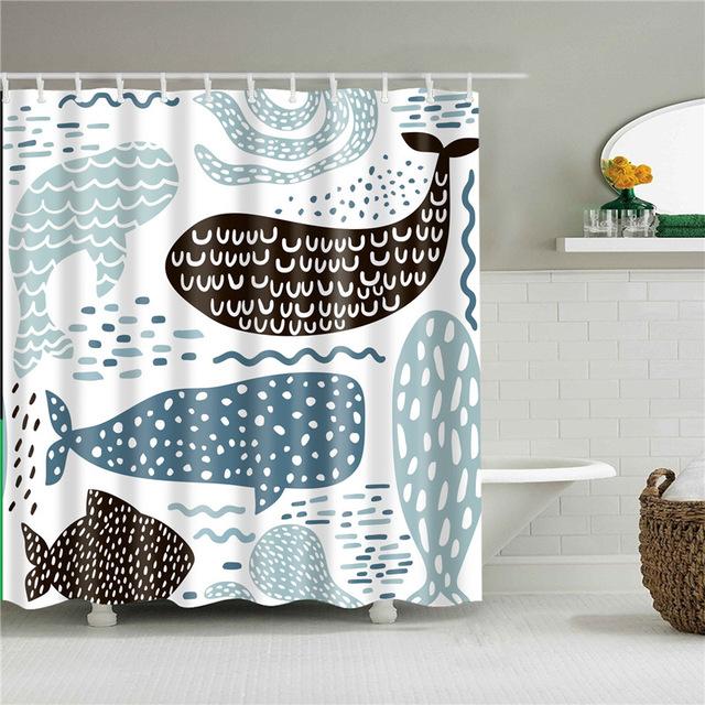 Badeforhæng med grafisk hval motiv
