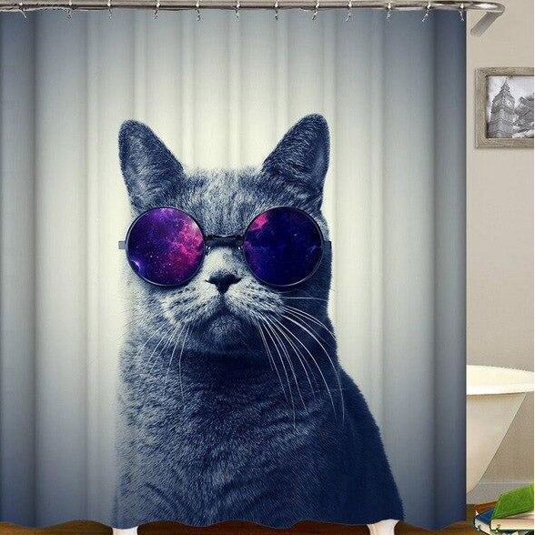Sjovt badeforhæng med cool kat