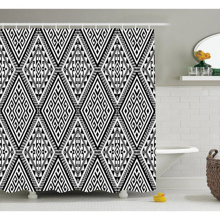 Sort hvidt badeforhæng med azteker mønster