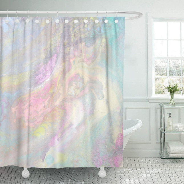 Perlemors effekt badeforhæng i pastelfarver